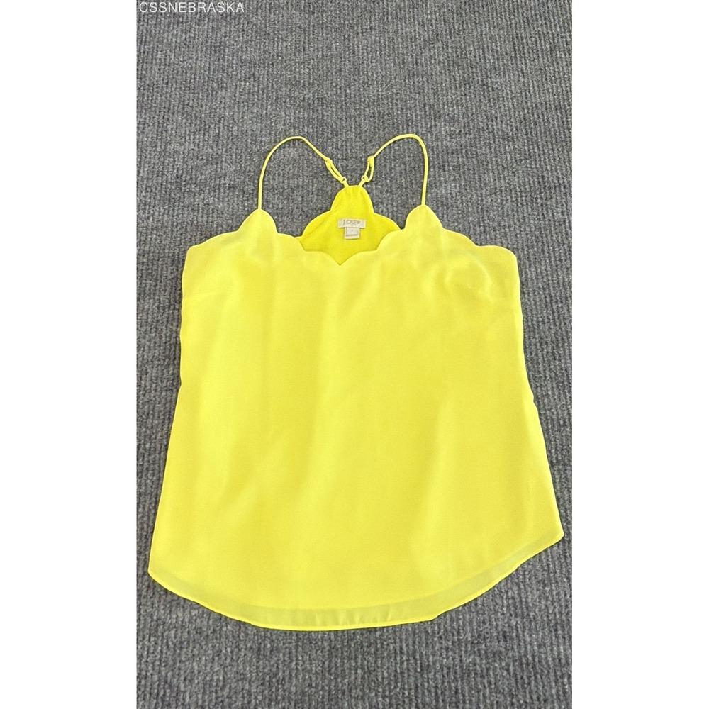 J. Crew Women's Scalloped Camisole Neon Yellow Spaghetti Strap Tank Top Sz 2